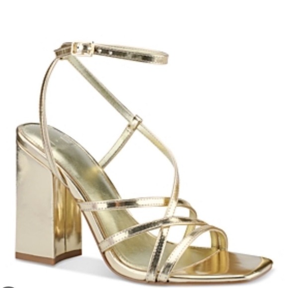 Marc Fisher Ankle Wrap Sandals Faux Leather Gold Size 8.5 - Picture 1 of 6